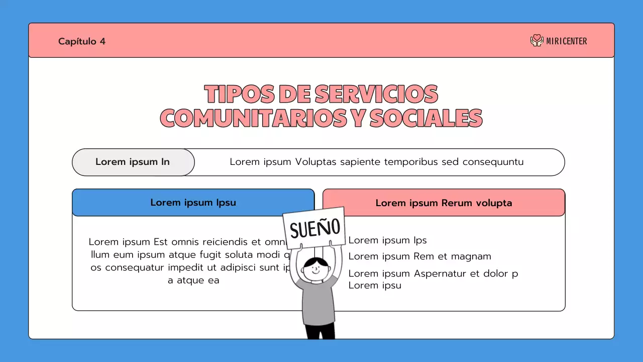 Una bonita presentación del servicio comunitario en azul y rosa