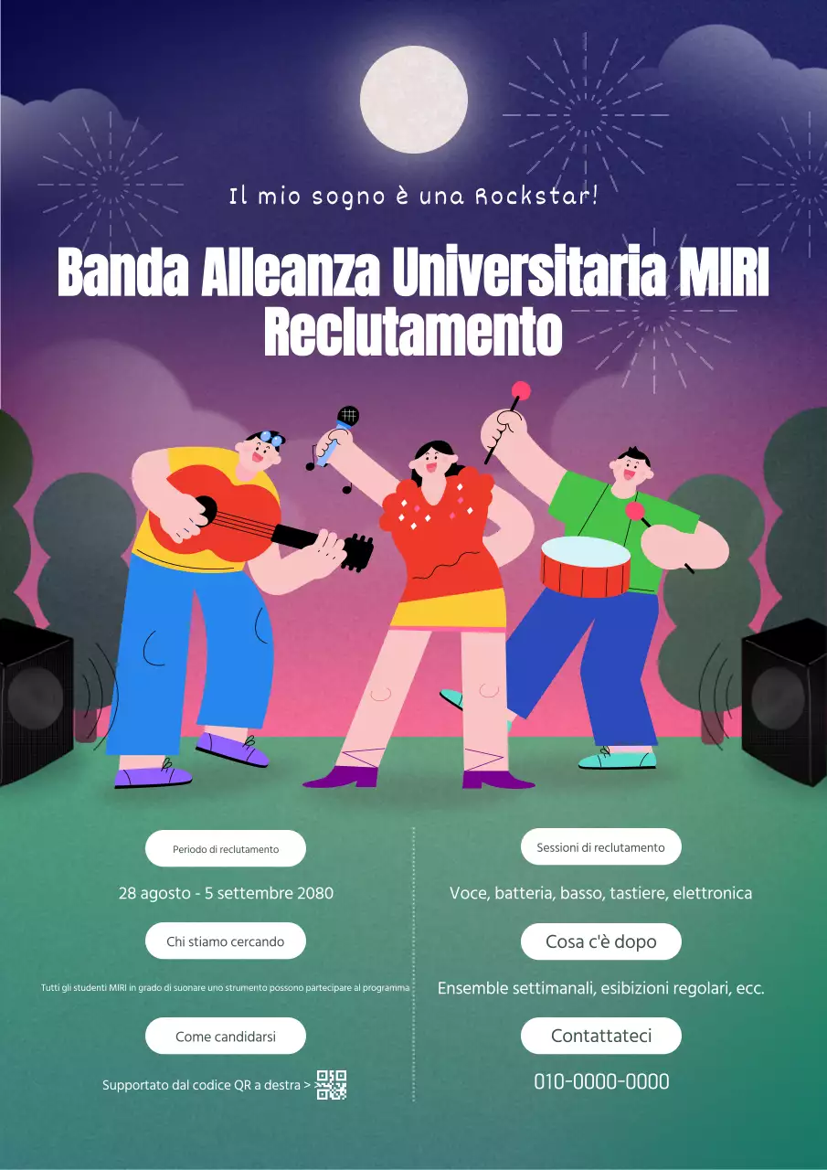 Un gruppo rock bianco e verde cerca nuovi membri.