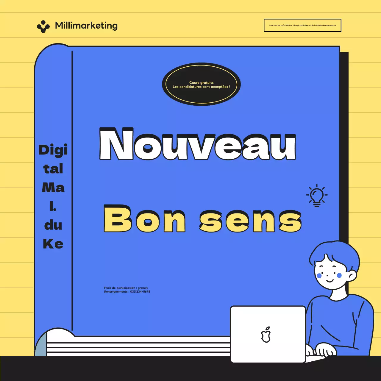 Les couleurs jaune et bleu mettent en évidence la publicité pour les cours en ligne gratuits.