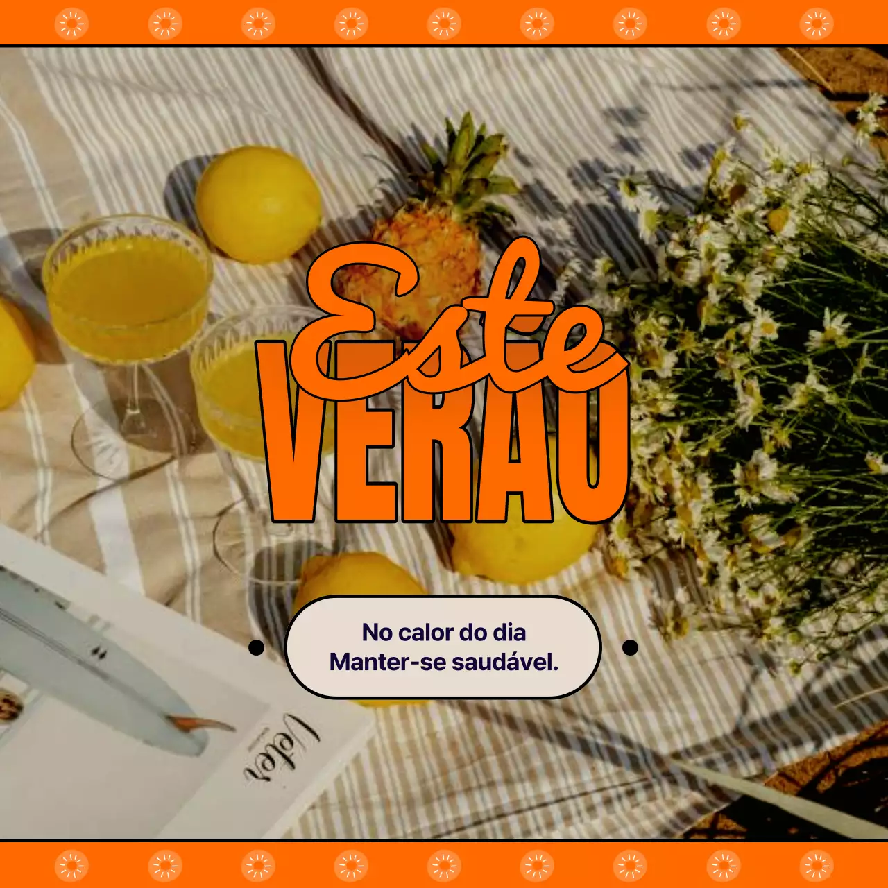 Papel de carta de felicitações de verão retro em laranja