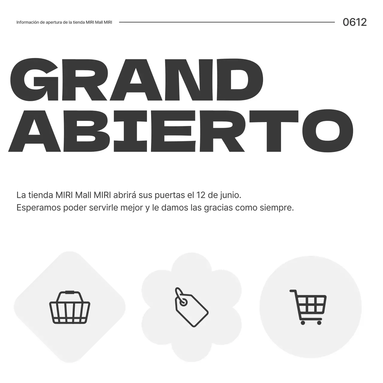 Un sencillo anuncio de apertura de un centro comercial en blanco y negro