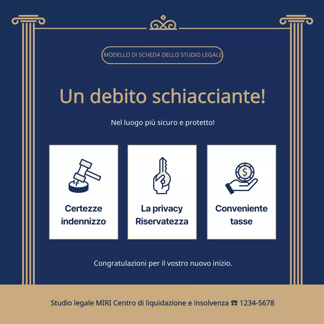 Promuovere uno studio legale di classe in blu navy e oro