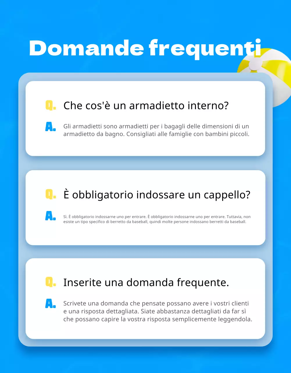 Pubblicità promozionale di un negozio per il tempo libero con accenti blu e gialli