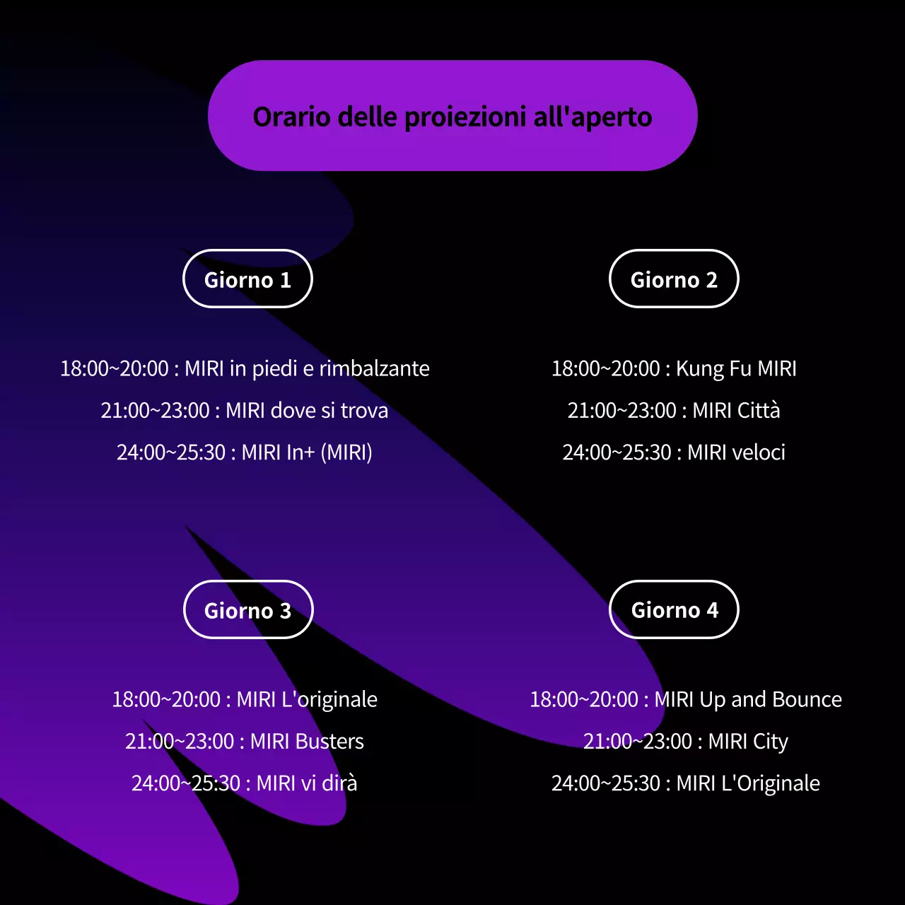 Annuncio di una proiezione kitsch all'aperto di Viola e nero