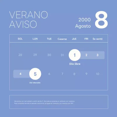 Simples fechas de vacaciones de verano en morado y blanco.