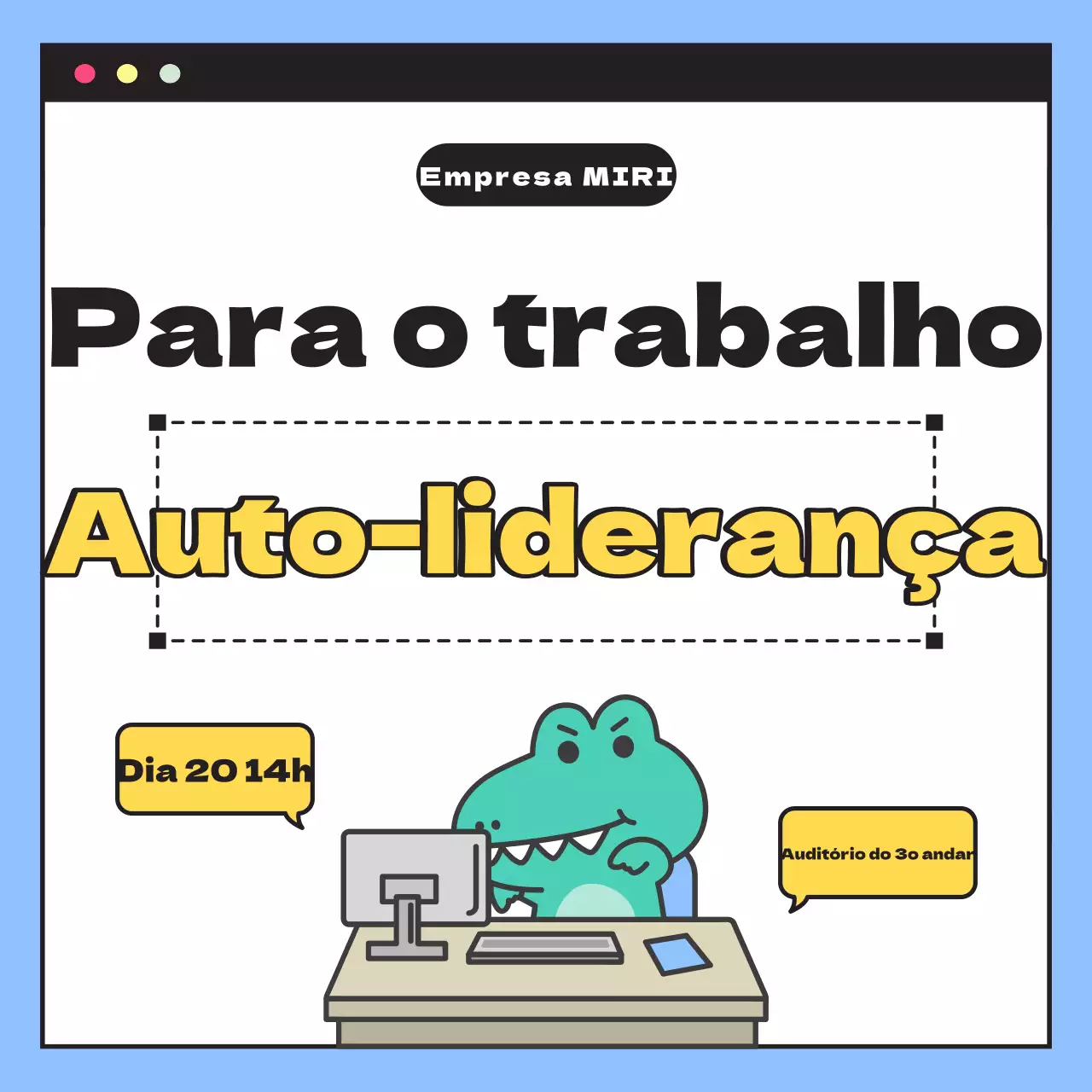Anúncios de palestras do pessoal interno em azul e branco