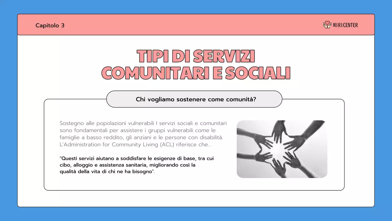Una simpatica introduzione al servizio comunitario in blu e rosa