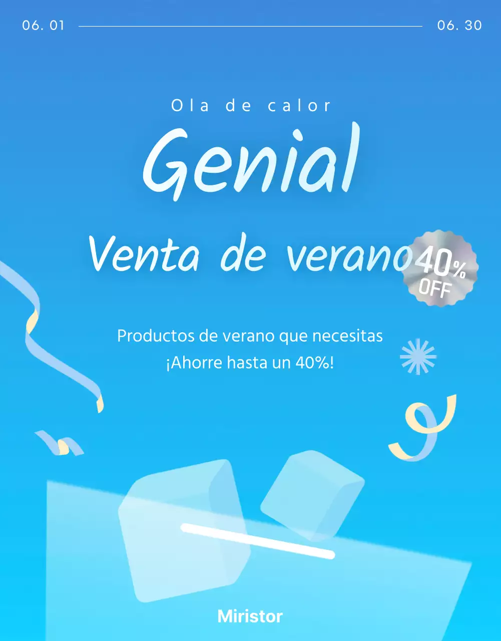 Promueva una moderna venta de verano en azul y celeste