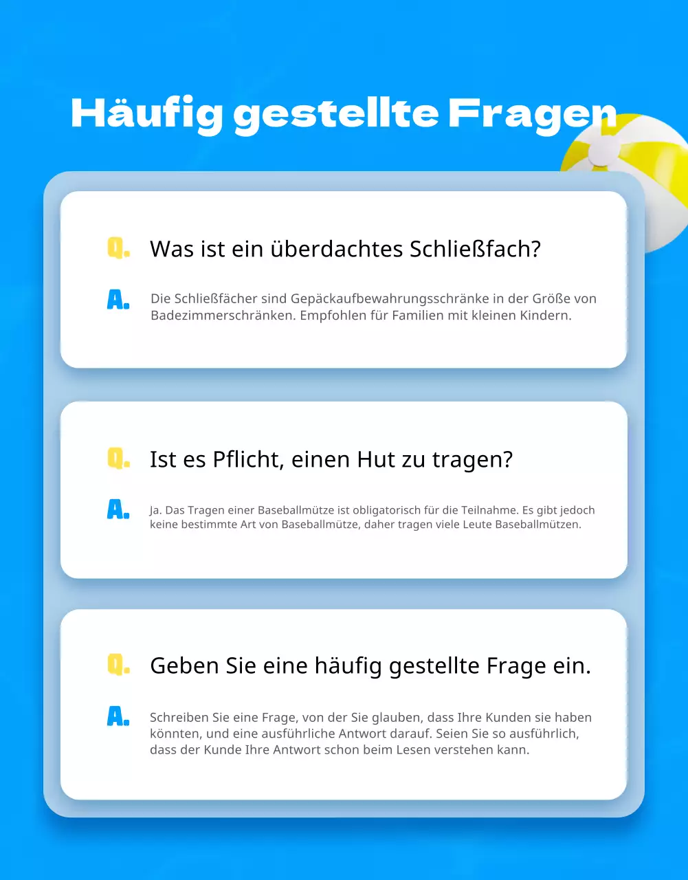 Werbeanzeige eines Freizeitgeschäfts mit blauen und gelben Akzenten