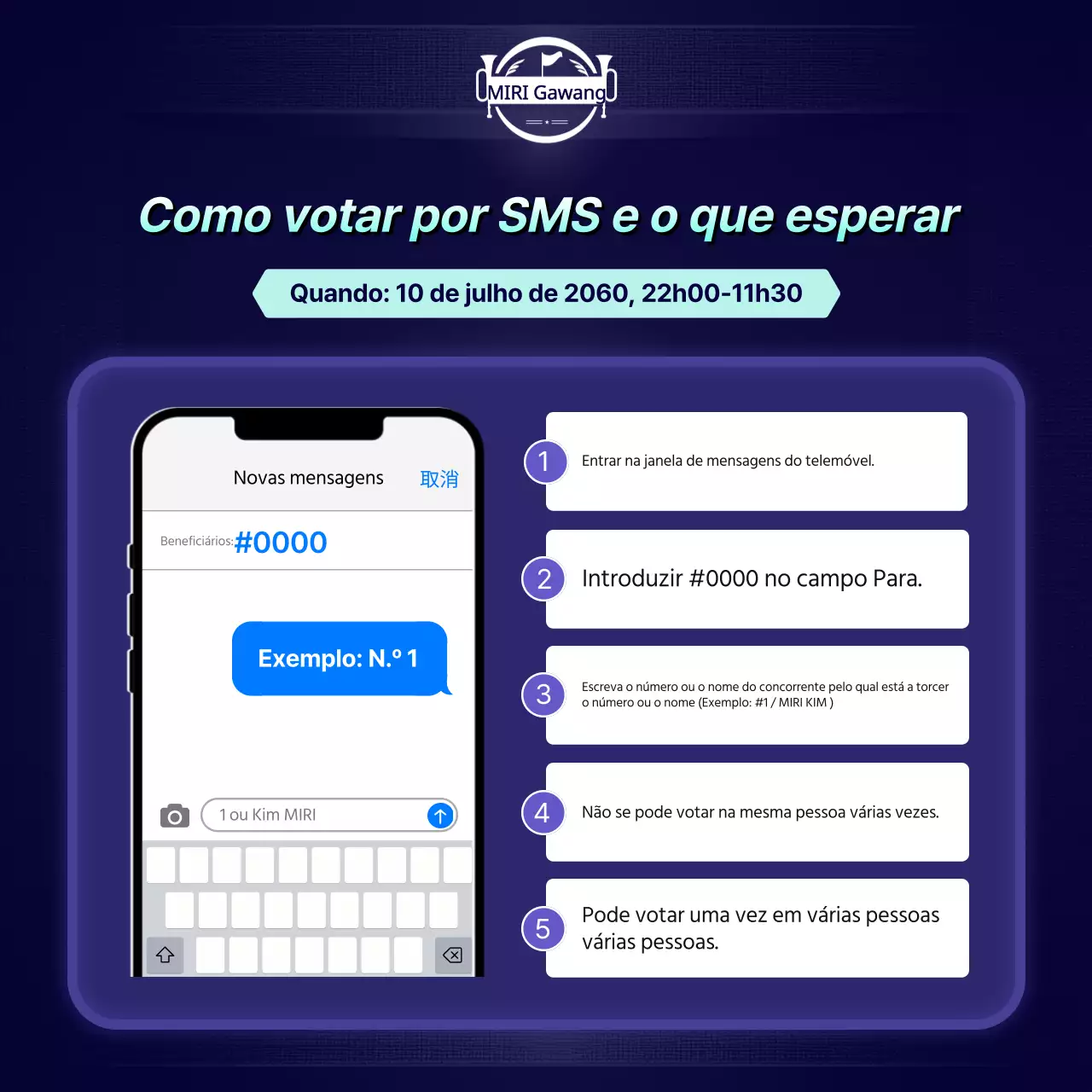 Anúncio de votação com texto simples em roxo