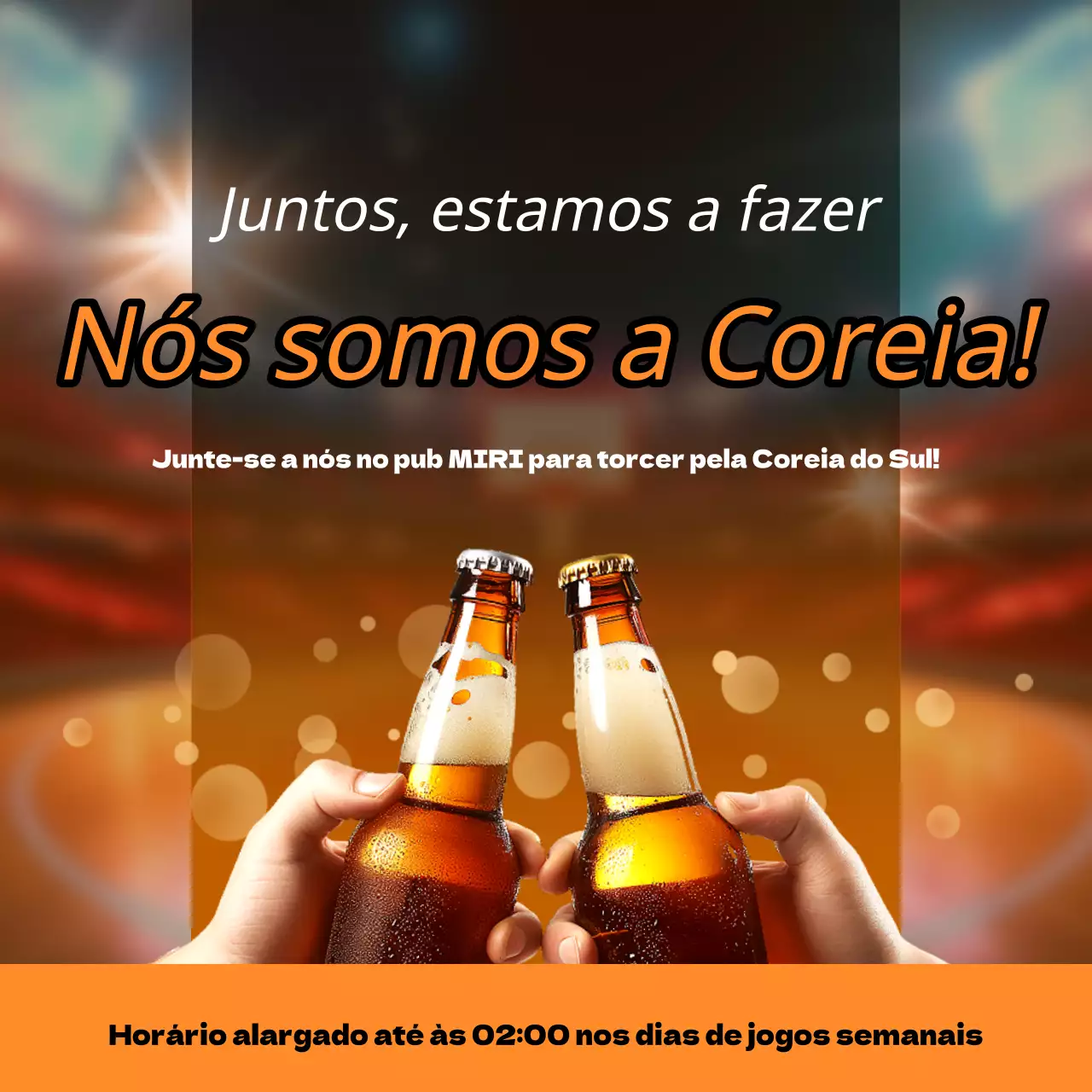 Promover um evento de animação de bar laranja e preto na moda
