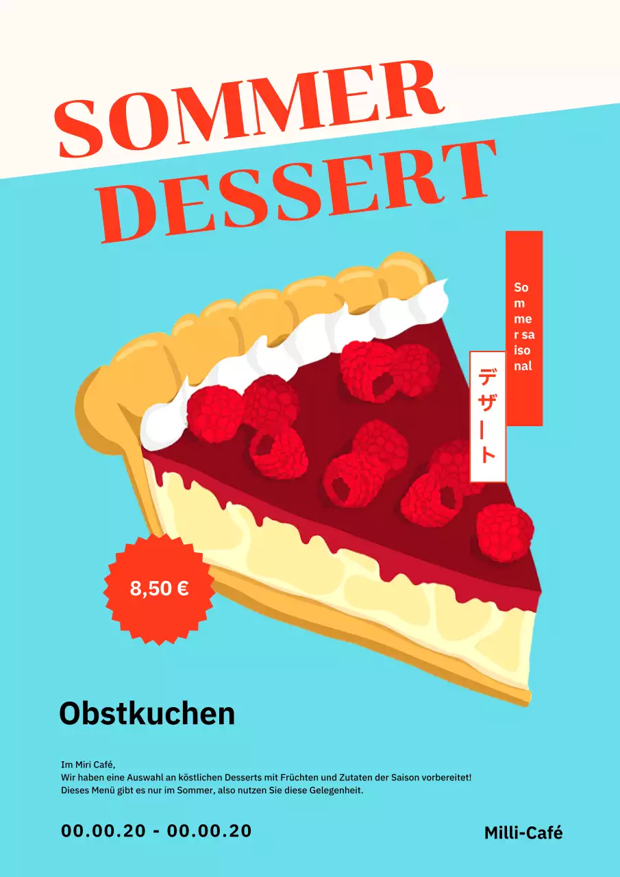 Einfache rote und hellblaue Sommerdesserts Neue Menüwerbung