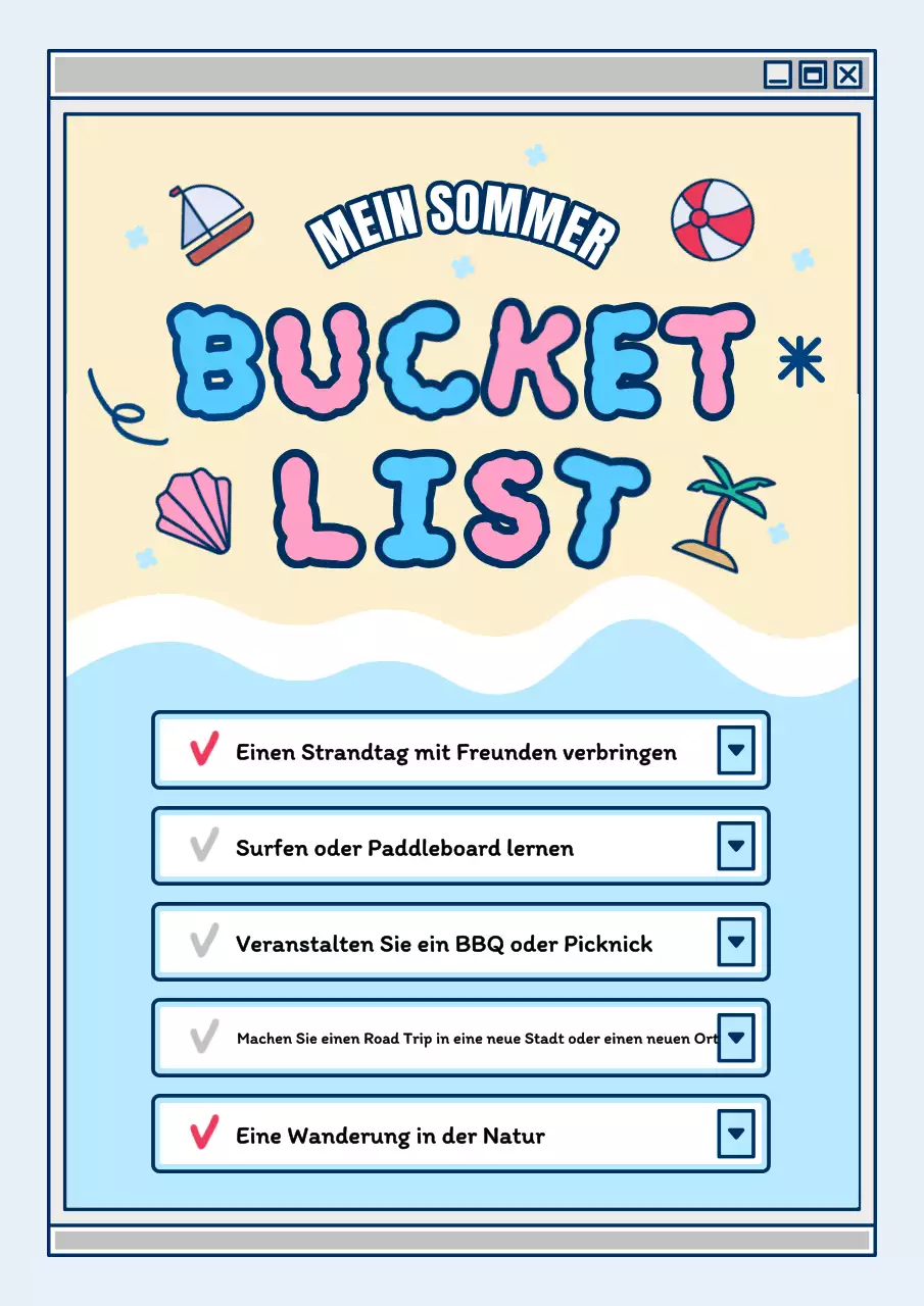 Hellblau und rosa niedlichen Sommerurlaub Eimer Liste Notizblock