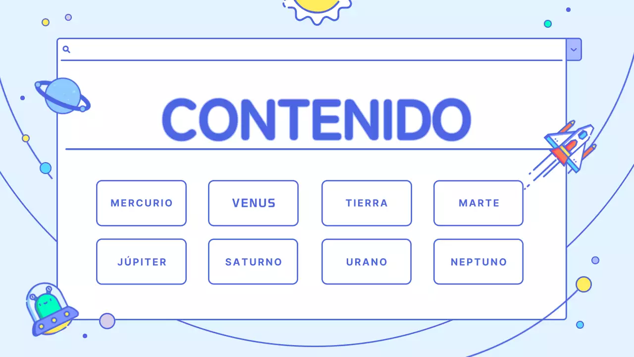 Un bonito recurso educativo en blanco y azul claro sobre el sistema solar