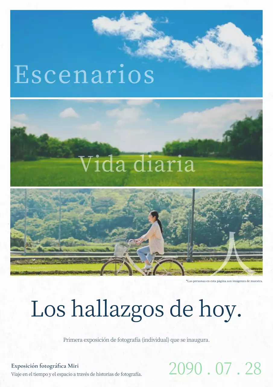 Exposición fotográfica sencilla en blanco y azul PR.