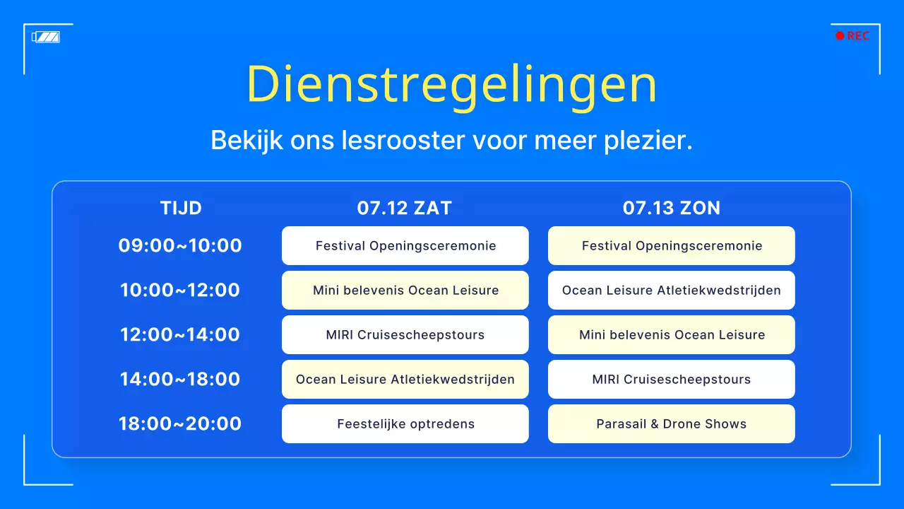 Een eenvoudig blauw en geel vrijetijdsfestival op zee promoten