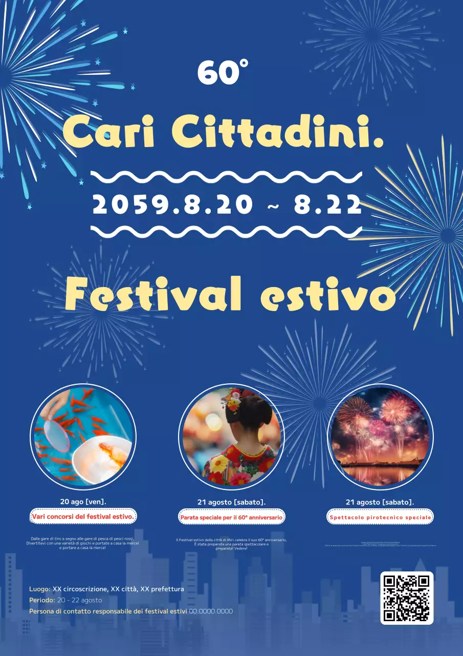 Promuovere un festival estivo con un concept colorato con foto e illustrazioni blu