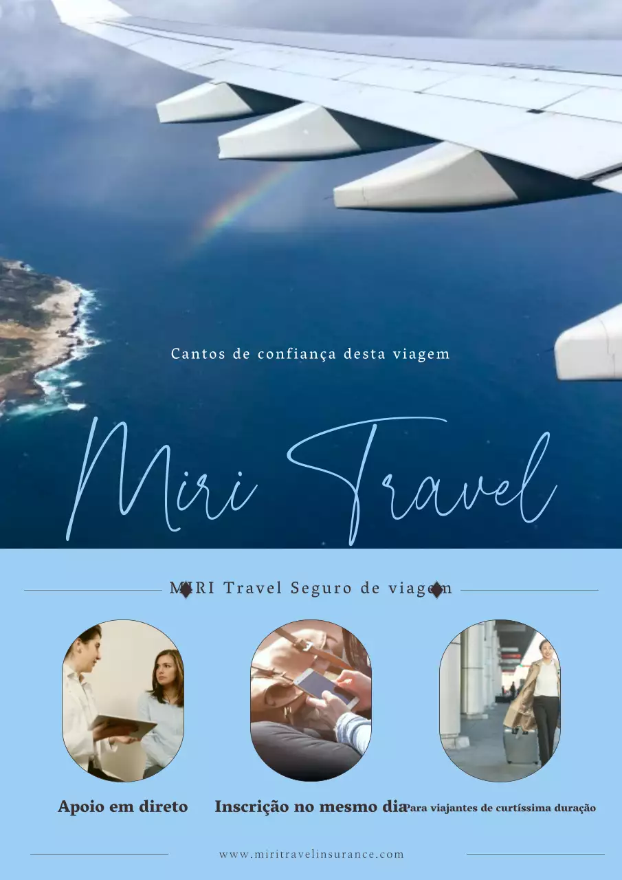 Anúncio simples de seguro de viagem em azul claro e azul