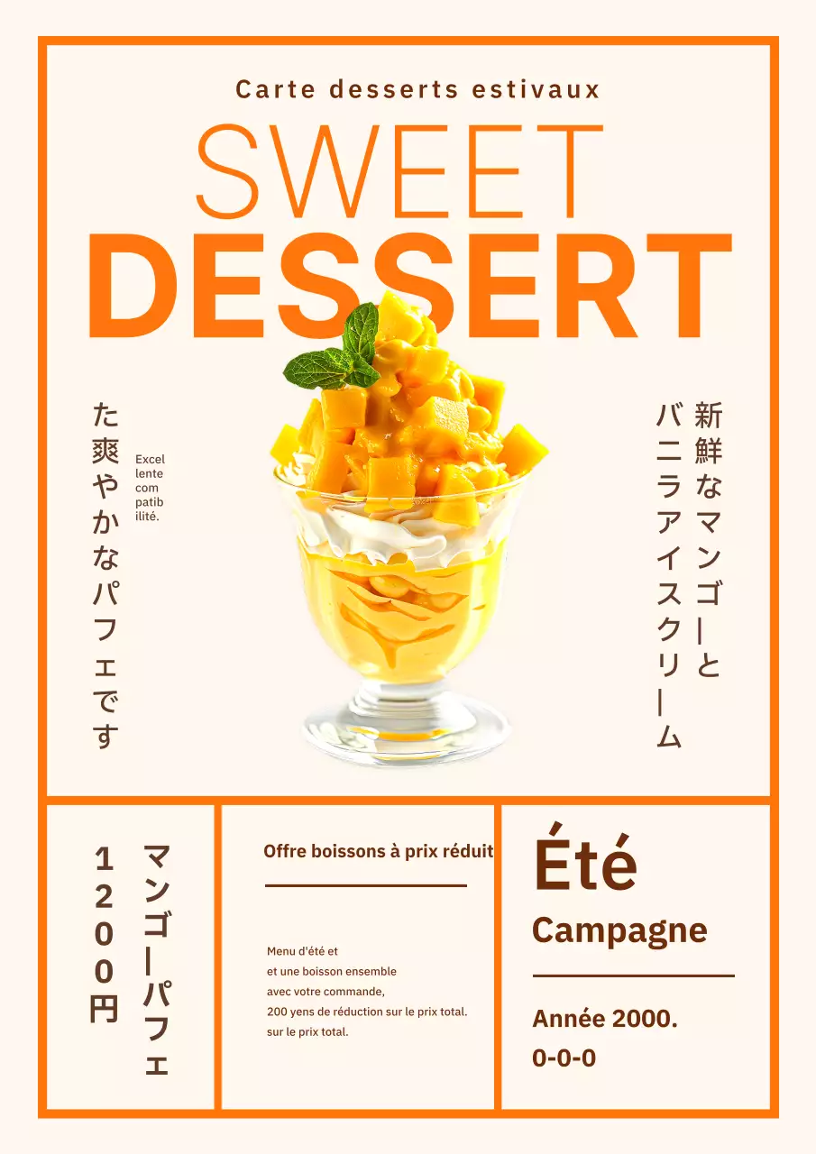 Desserts d'été simples orange et jaune Nouvelle publicité pour le menu