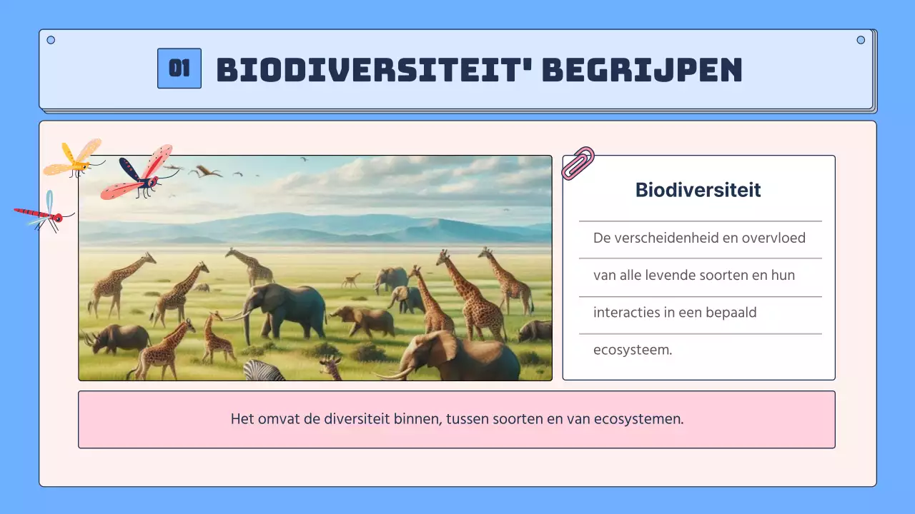 Tropische biodiversiteit in blauw en roze leermiddelen