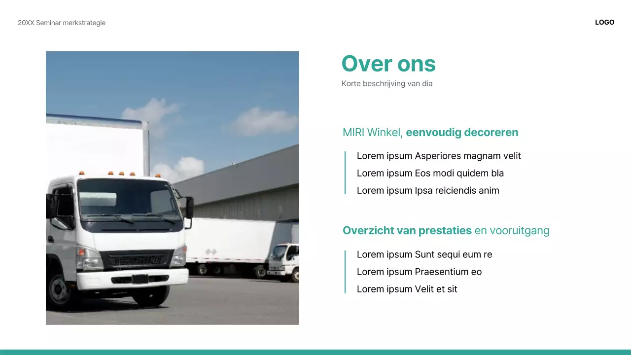 Een moderne groen-witte presentatie voor het delen van merkcases