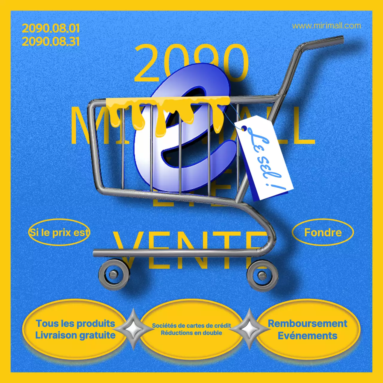 Publicité pour les soldes d'été avec des accents bleus et jaunes