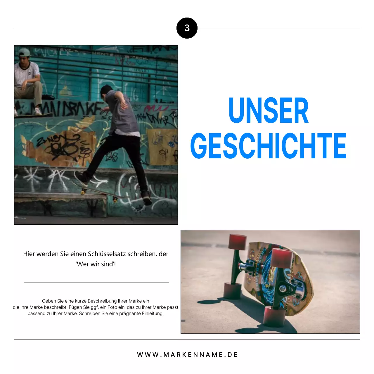 Werbung für eine moderne Marke in Schwarz und Blau