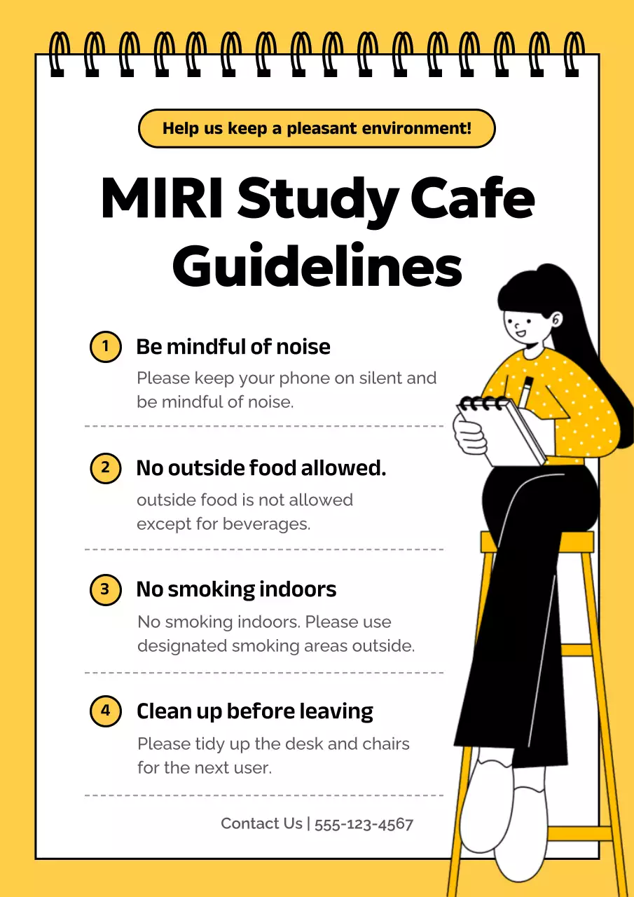 A simple yellow and black study cafe announcement