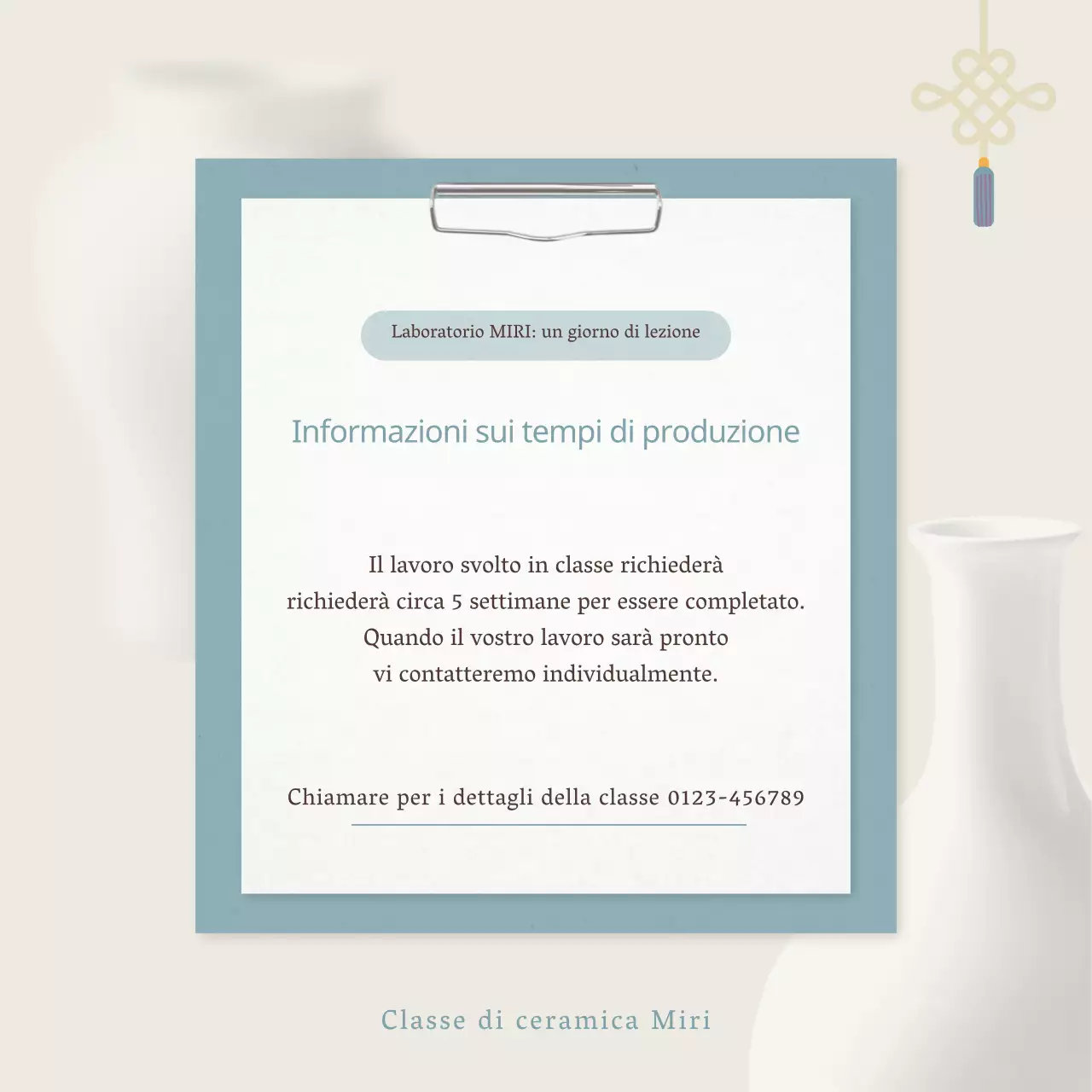 Annuncio di laboratorio di ceramica orientale beige e menta