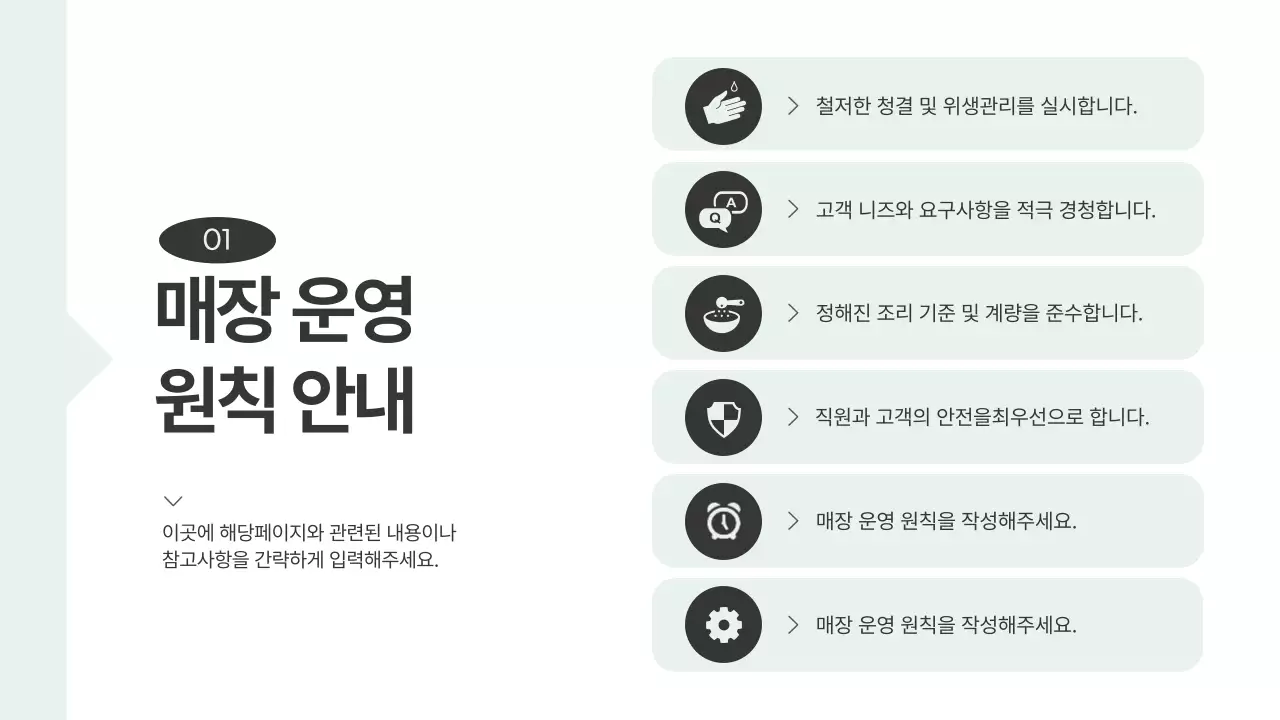 흰색과 민트의 심플한 매장 운영 매뉴얼북 교육자료