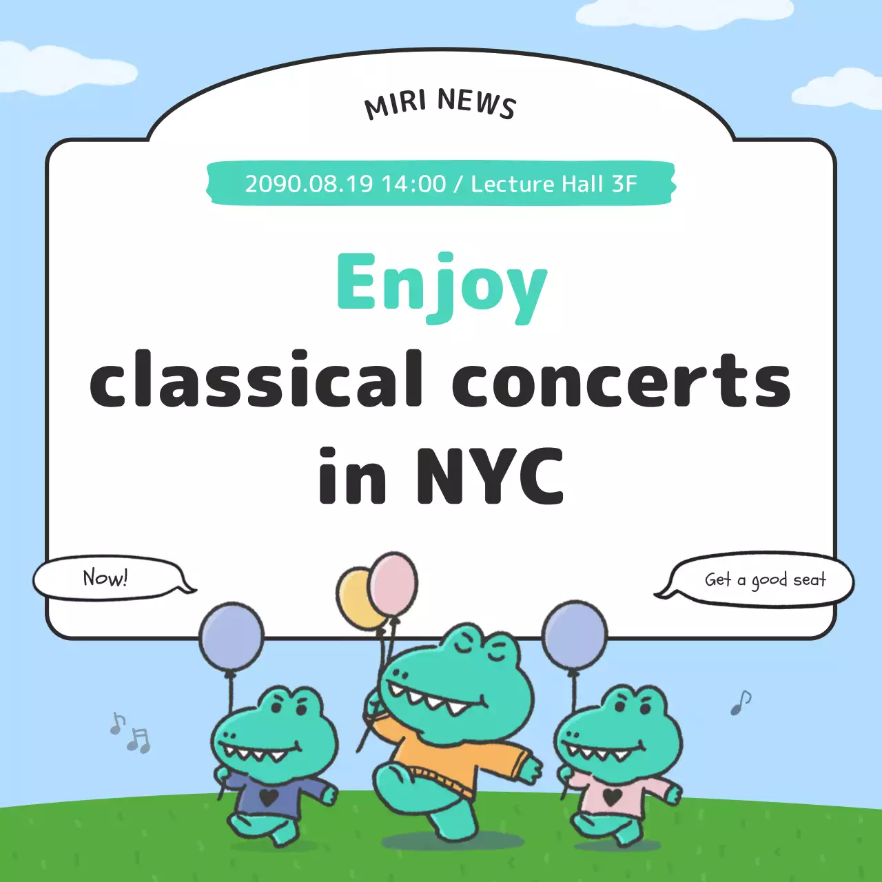Promote a kitschy children's concert in mint and white