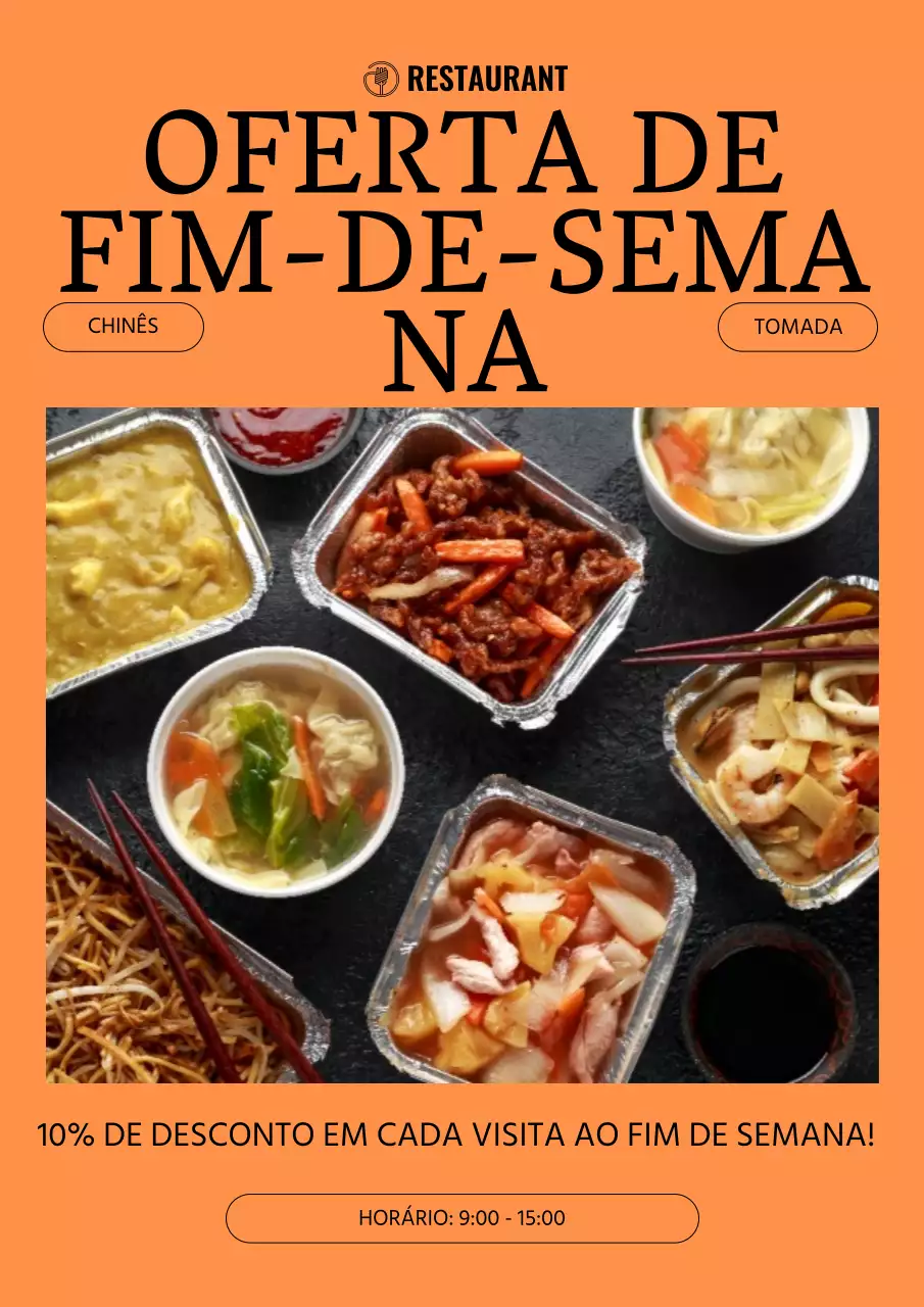 Promover descontos num menu simples de fim de semana em laranja e preto