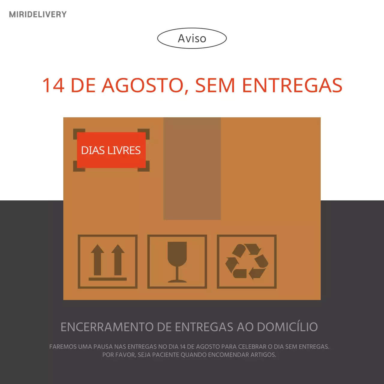 Um simples aviso de folga de correio vermelho e castanho