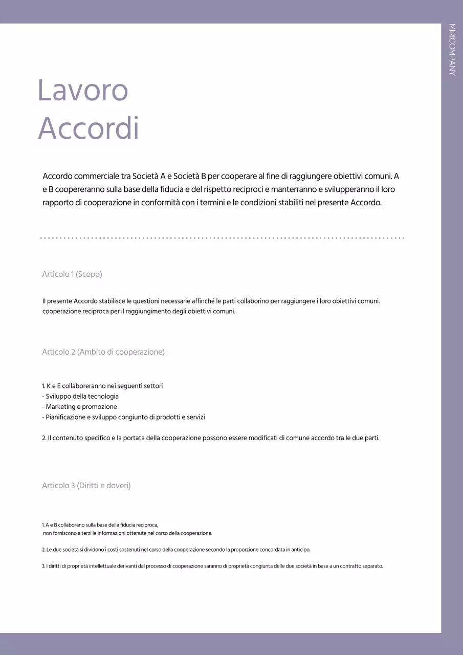 Semplice modello di documento aziendale in bianco e malva