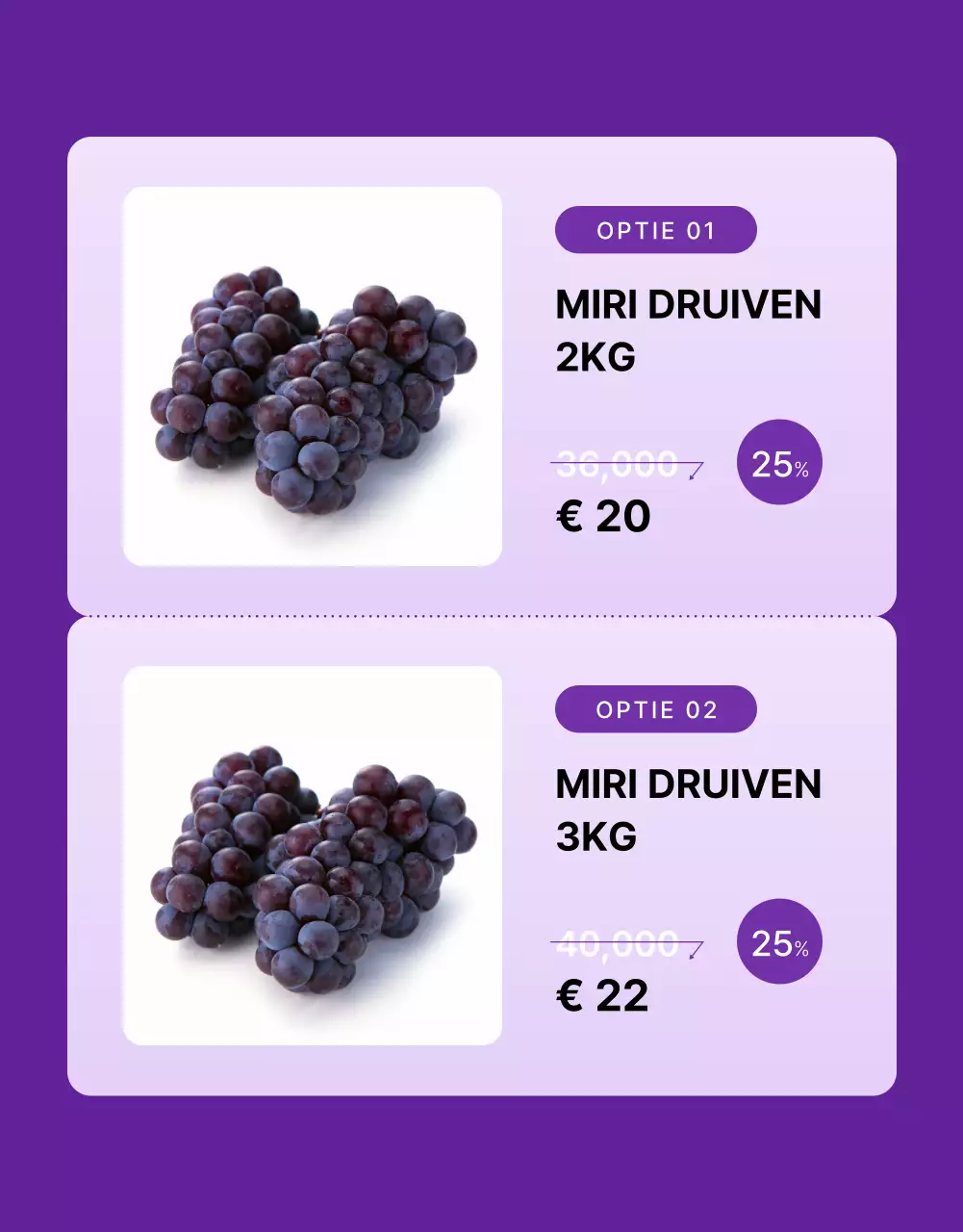 Promoot eenvoudige seizoensfruitdruiven in paars en mauve