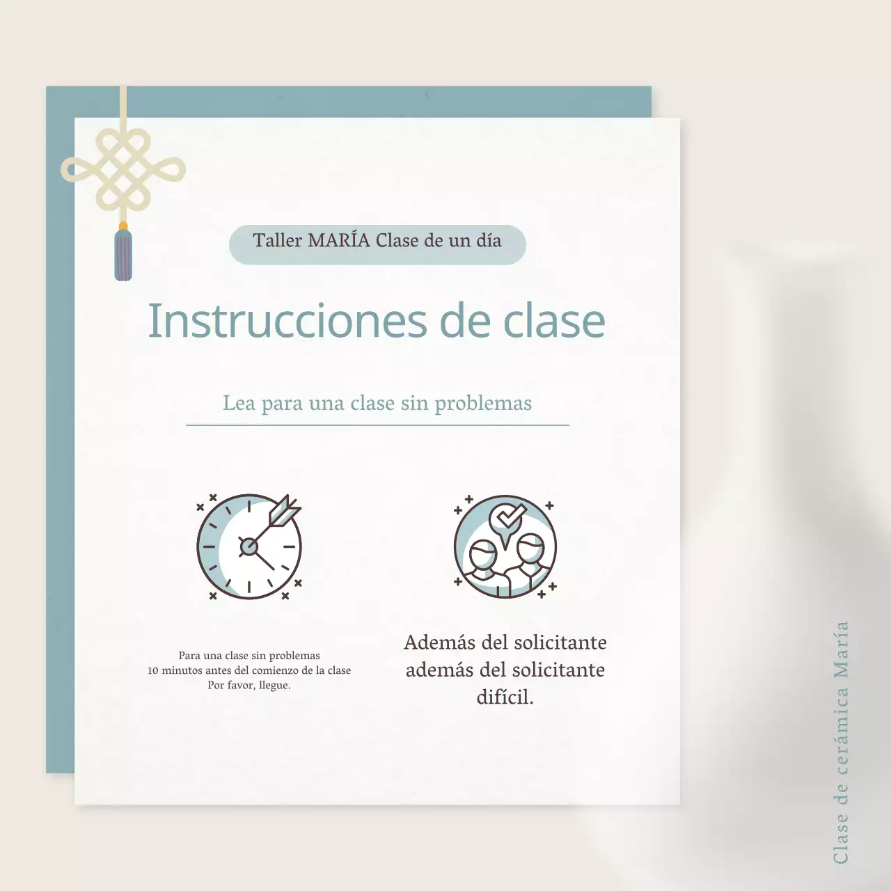 Anuncio de taller de cerámica oriental menta y beige