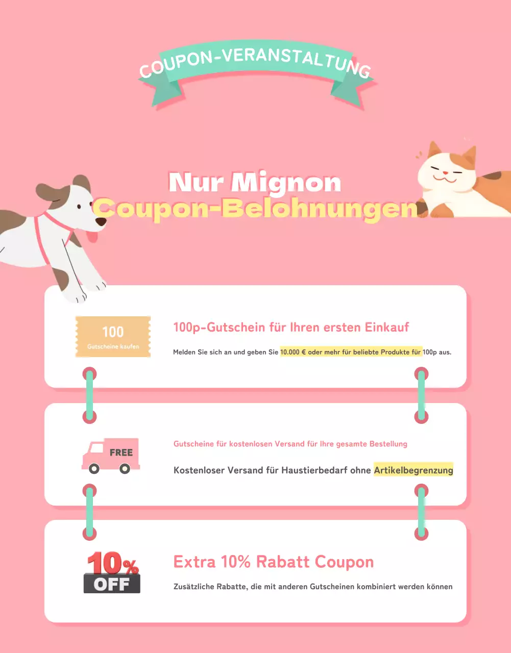 Eine Sammlung von niedlichen Haustierartikeln in Rosa