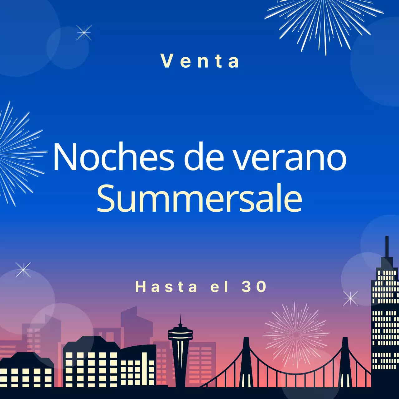 Anuncio en miniatura para una noche de verano a la última en morado y rosa