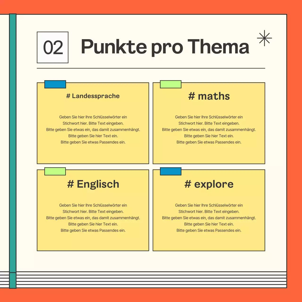 Förderung eines kitschigen orangefarbenen Schulvortrags