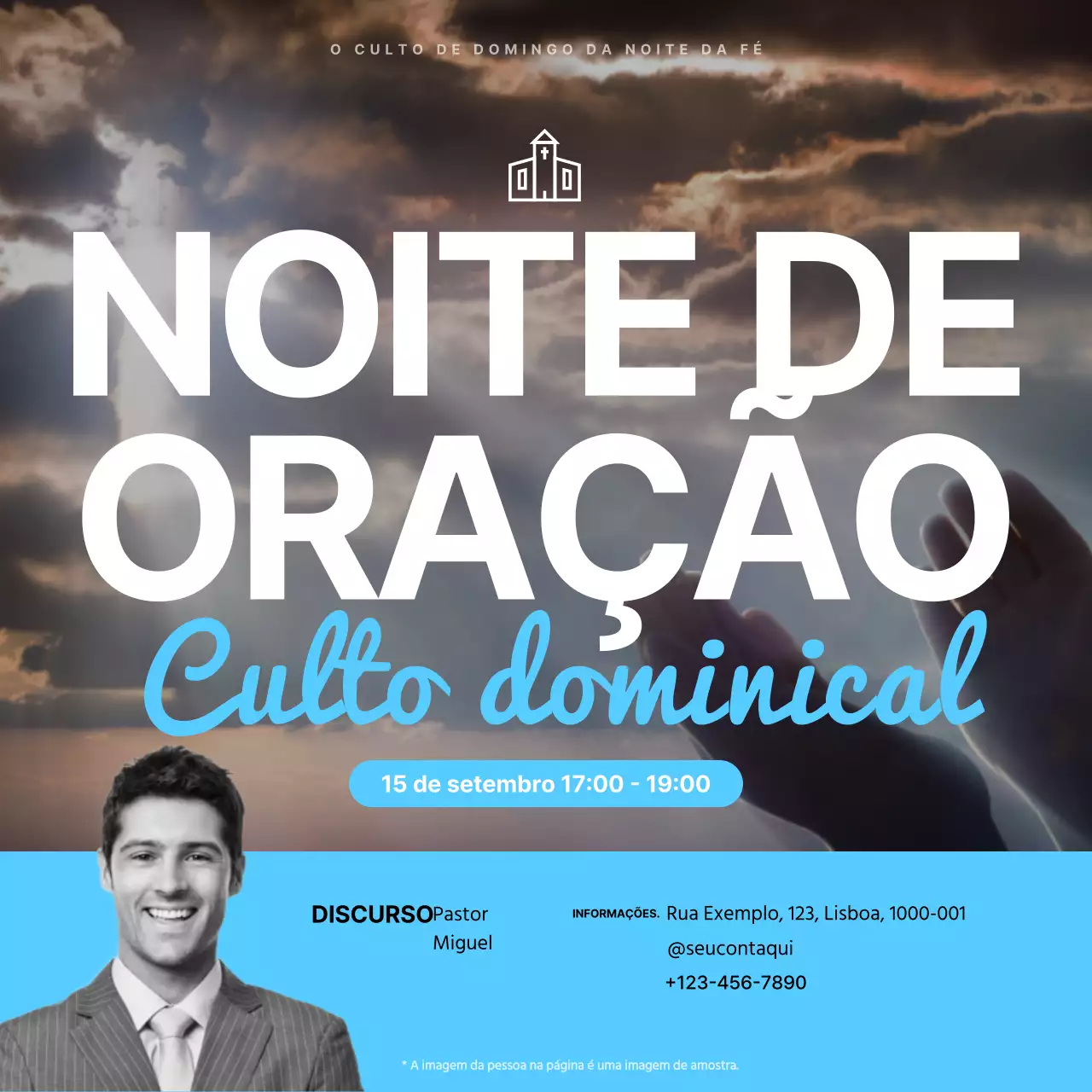Promover uma reunião de oração simples em branco e azul claro
