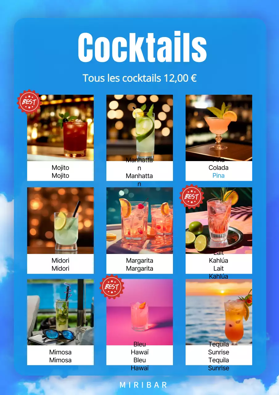 Une collection de tableaux de menus de restaurants branchés en bleu clair