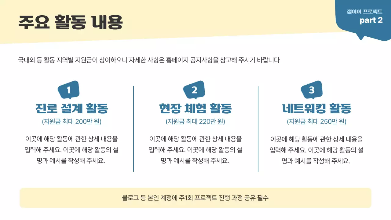 베이지색과 남색의 심플한 청년 갭이어 프로젝트 소개서