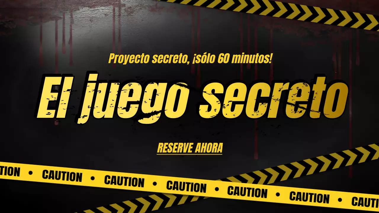 Anuncio del juego Escape room con detalles en negro y amarillo
