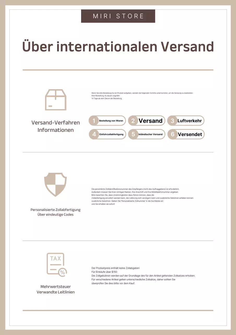Ein einfacher, beige-brauner Leitfaden für die Zollabfertigung bei internationalen Einkäufen