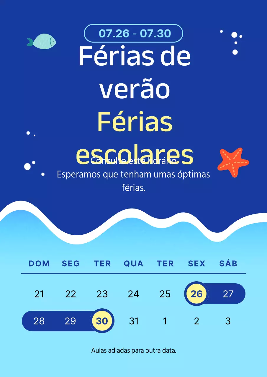 Anúncio de encerramento das férias de verão em azul e azul claro
