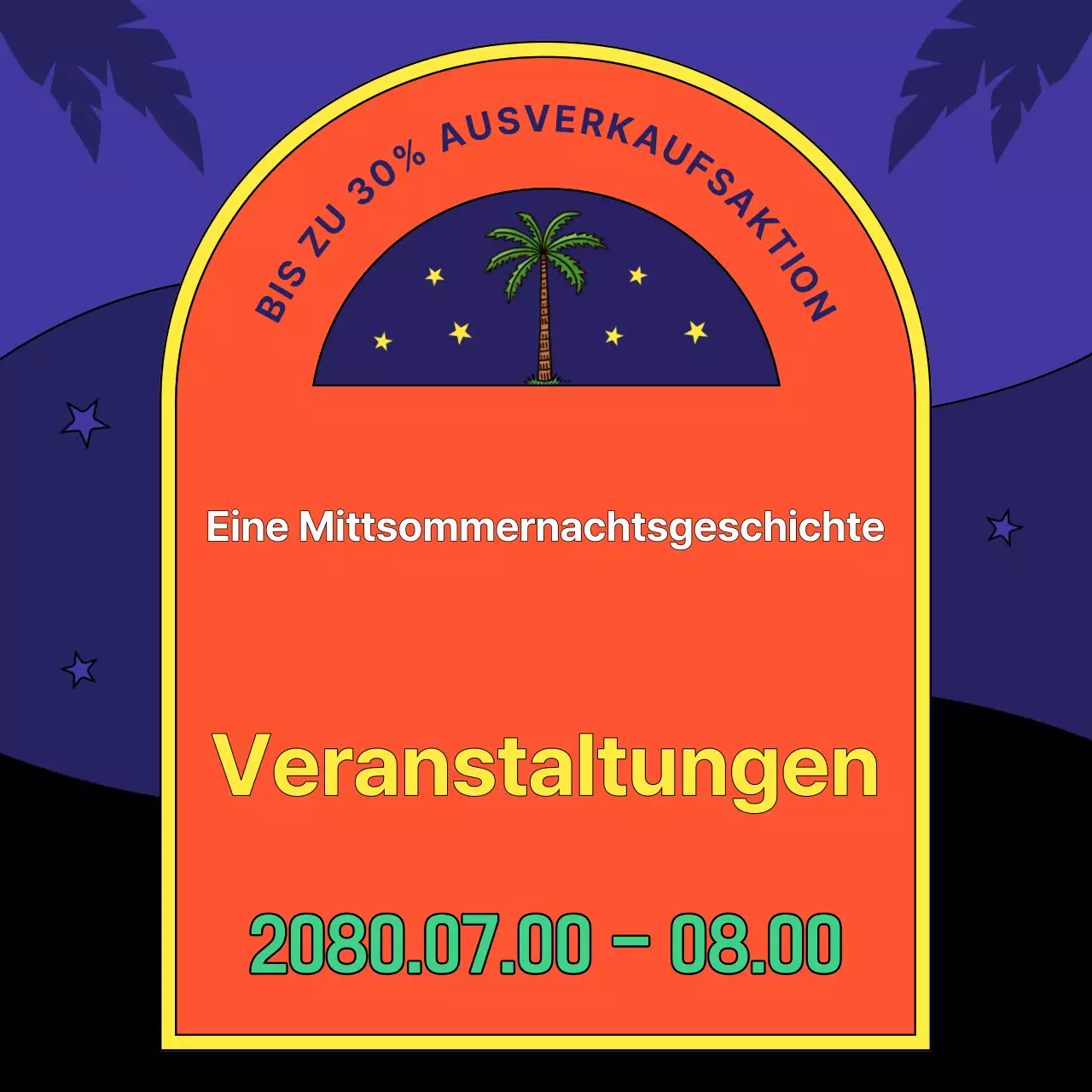 Verkaufsanzeige im Retro-Stil in Gelb und Orange