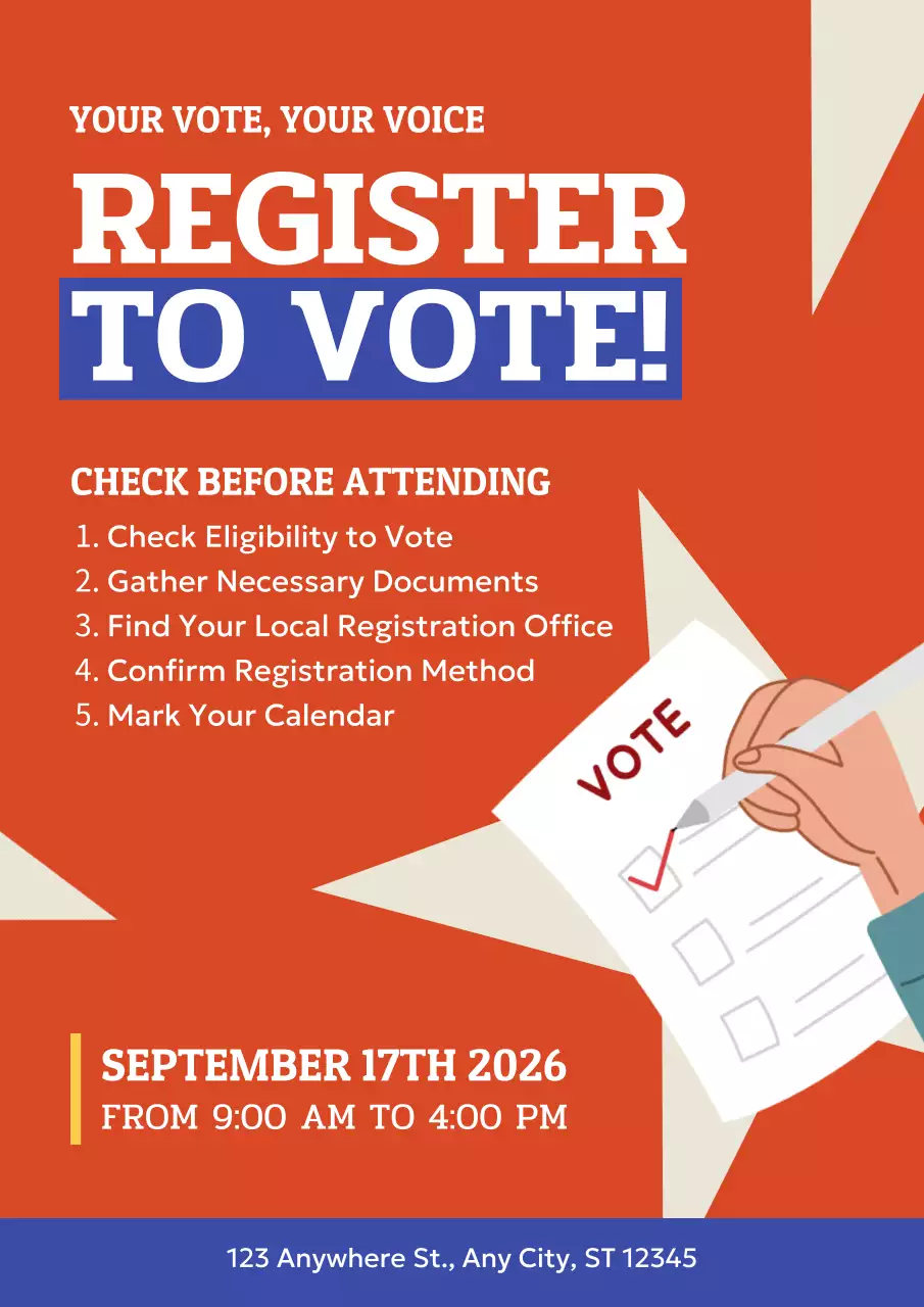 Orange Simple Voter Registration Announcement Poster