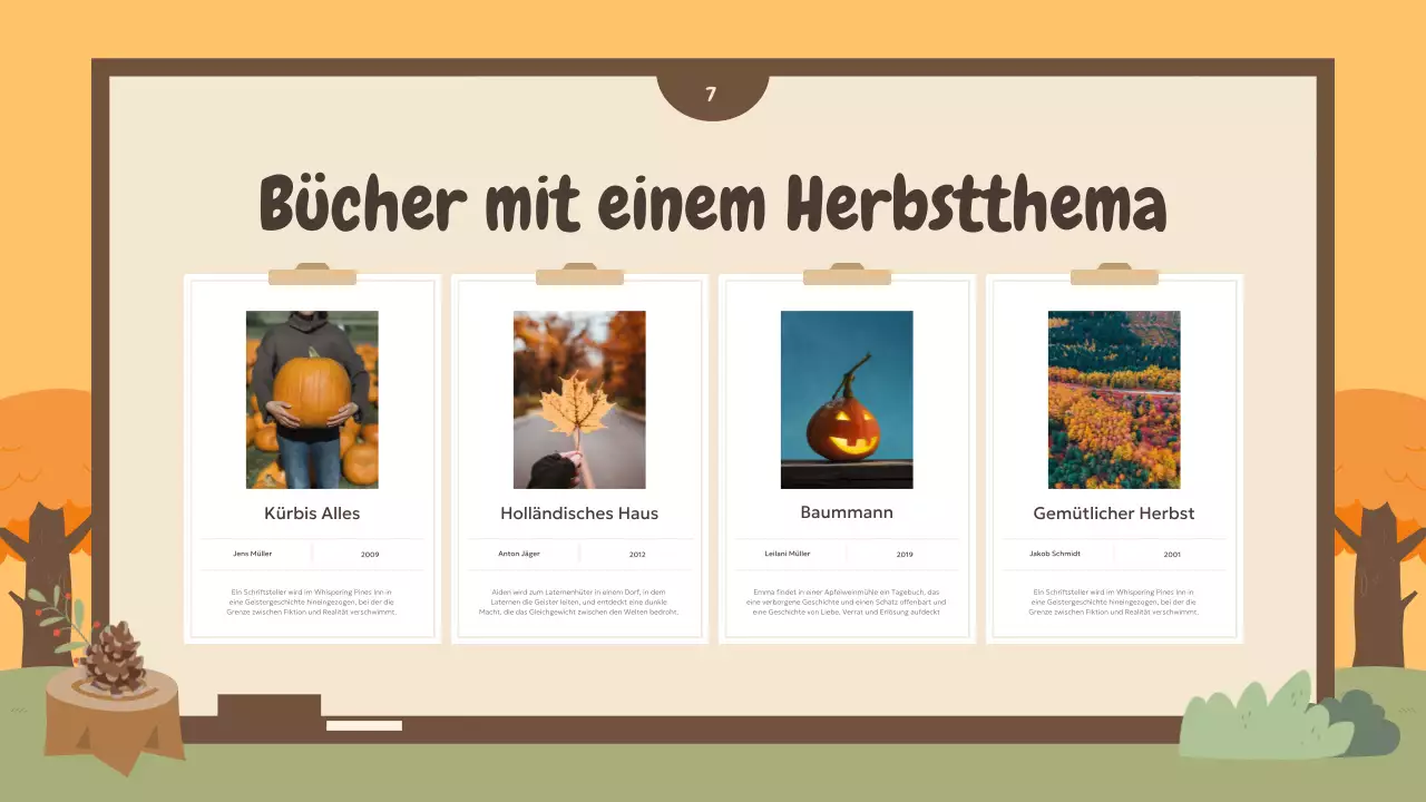 Eine Auswahl an herbstlichen Buchempfehlungen in Orange und Grün
