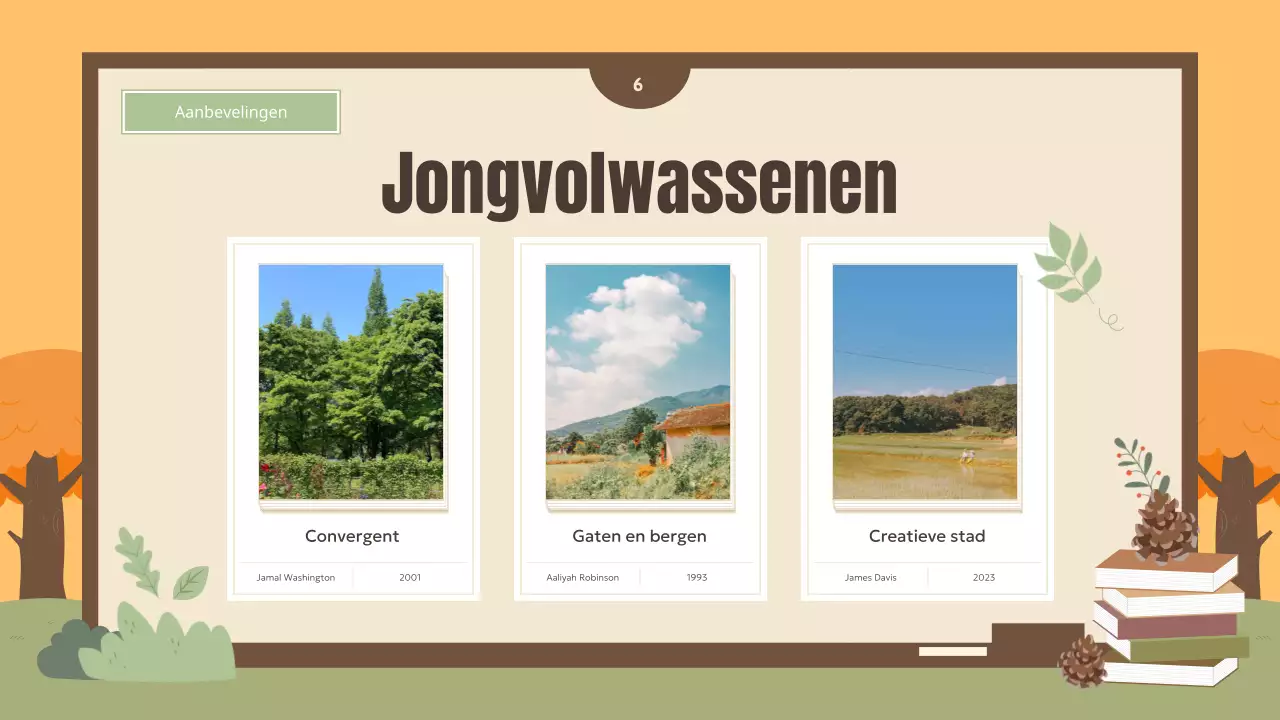 Een selectie van herfstige boekaanbevelingen in oranje en groen