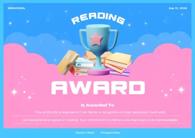 Blue Modern Reading Certificate Poster